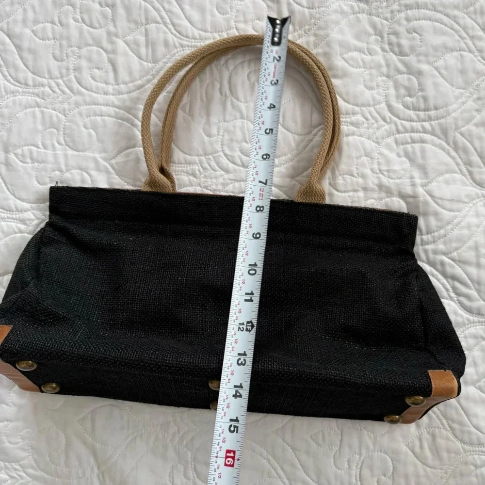 Vtg Davey’s‎ Hard to Find Black Rattan Leather Trim Carpenter’s Bag Handbag EUC